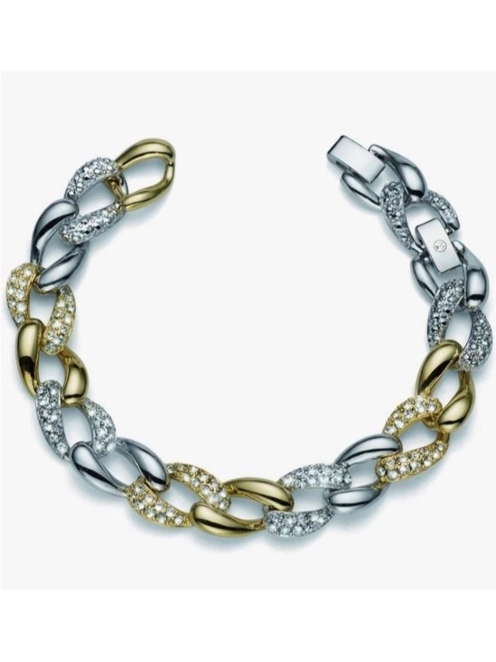 Oliver Weber Jewelry - Oliver Weber Collection Pave Curve Link Gold-Plated Two-Tone Women’s Bracelet 7"